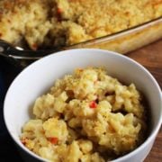 An easy, mildly spicy mac and cheese, with a great crunchy-buttery breadcrumb topping.