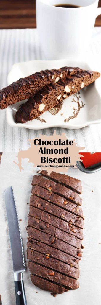 Chocolate almond biscotti are easy and fun to make. Drizzle with chocolate or leave them plain for dunking in your coffee.
