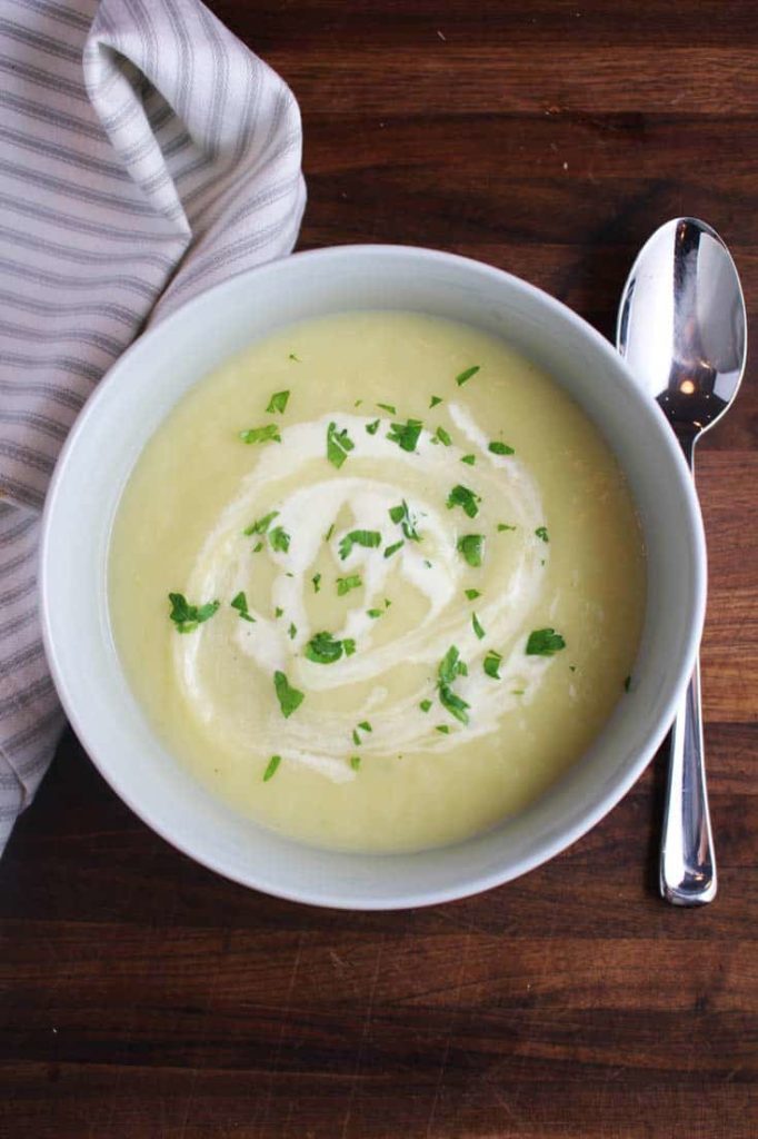 Potato leek soup in a bowl