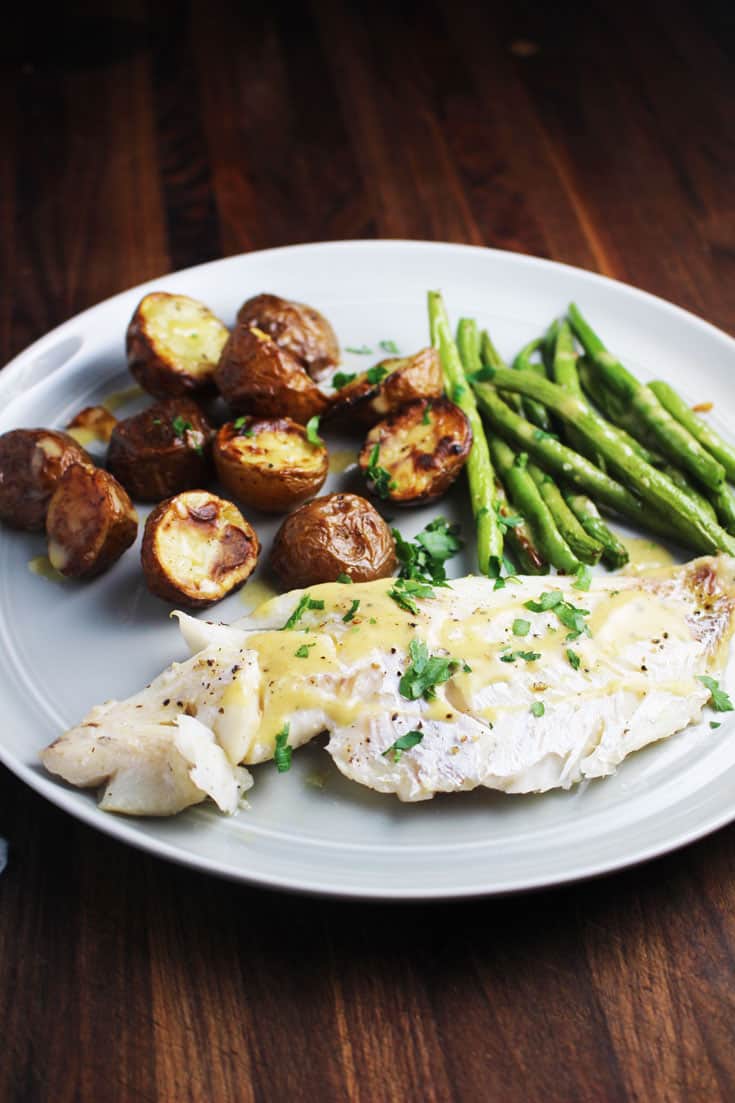 Sheet Pan Dinner with Fish and Brown butter Sauce