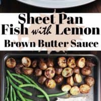 sheet pan dinner with fish, potatoes and green beans