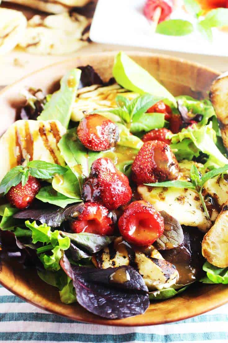 Halloumi-and-Vegetable Skewers with Pomegranate-Tahini Sauce