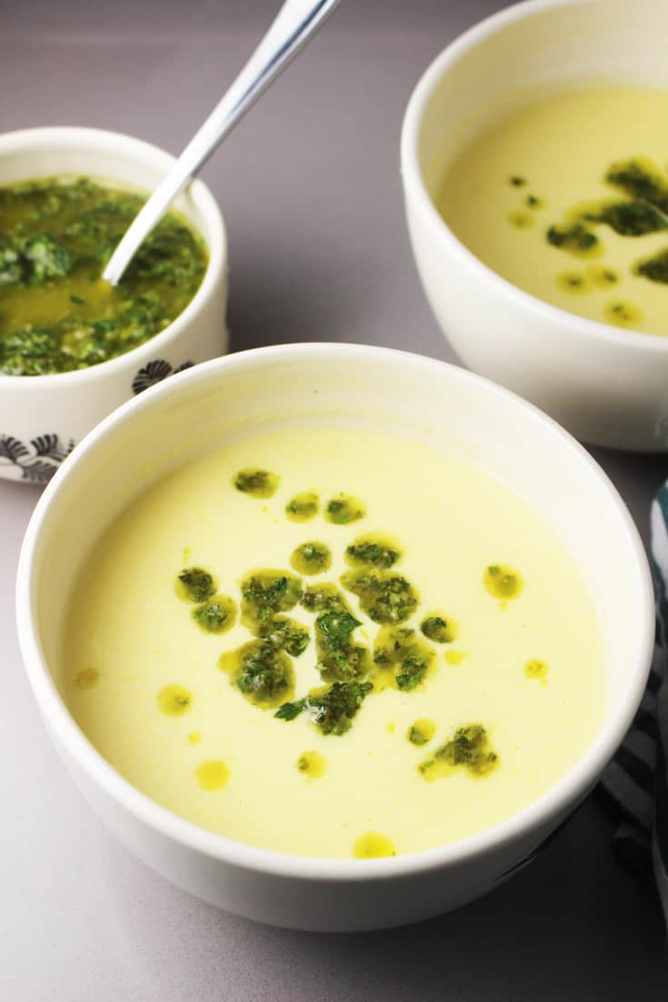 Creamy Fresh Corn Soup Recipe with Chimichurri