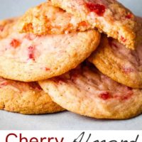 Cherry Almond Sugar Cookies piled on a plate