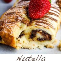 closeup of nutella french toast casserole serving on a plate