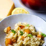 A bowl of roasted butternut squash risotto