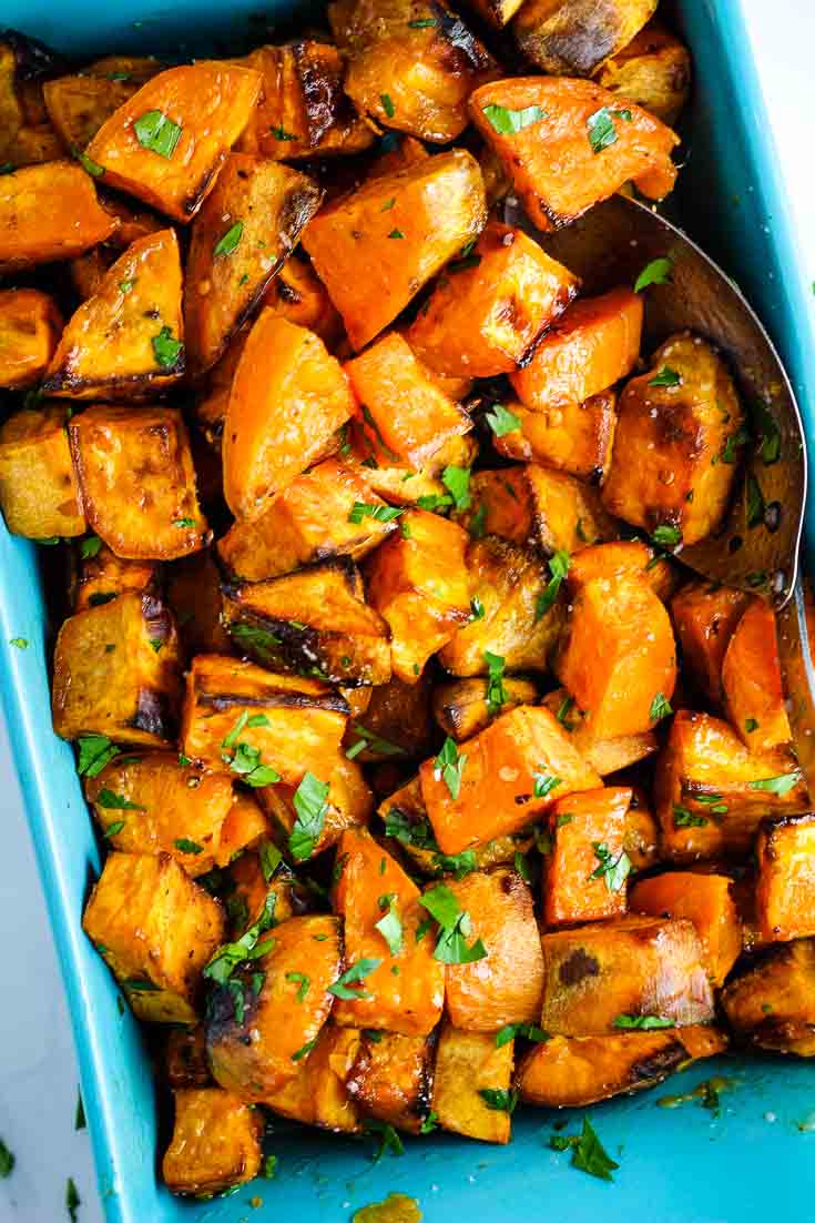 Oven Roasted Sweet Potatoes with Brown Butter & Maple