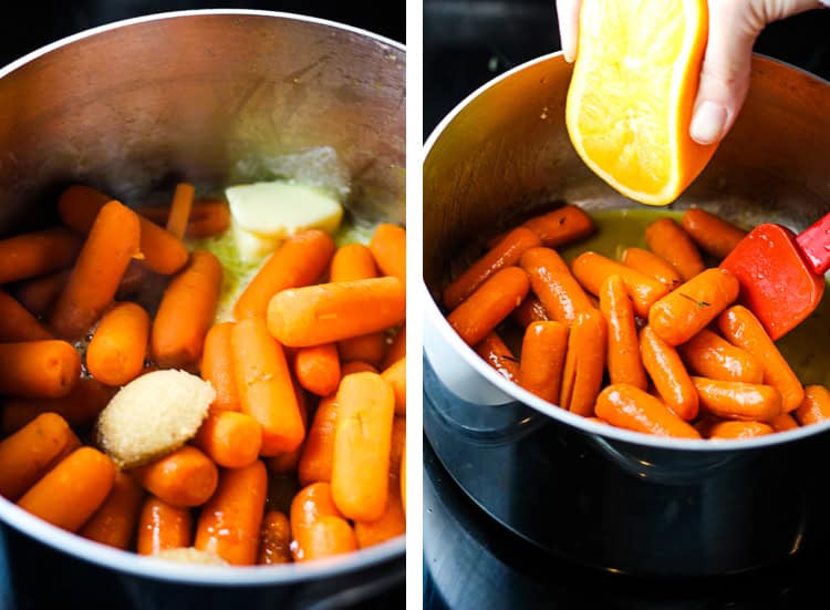 Steps for making glazed carrots.