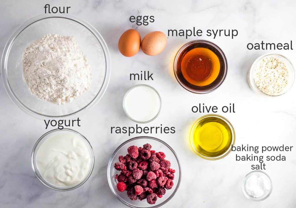 ingredients to make raspberry muffins