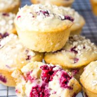 Muffins stacked on a cooling rack