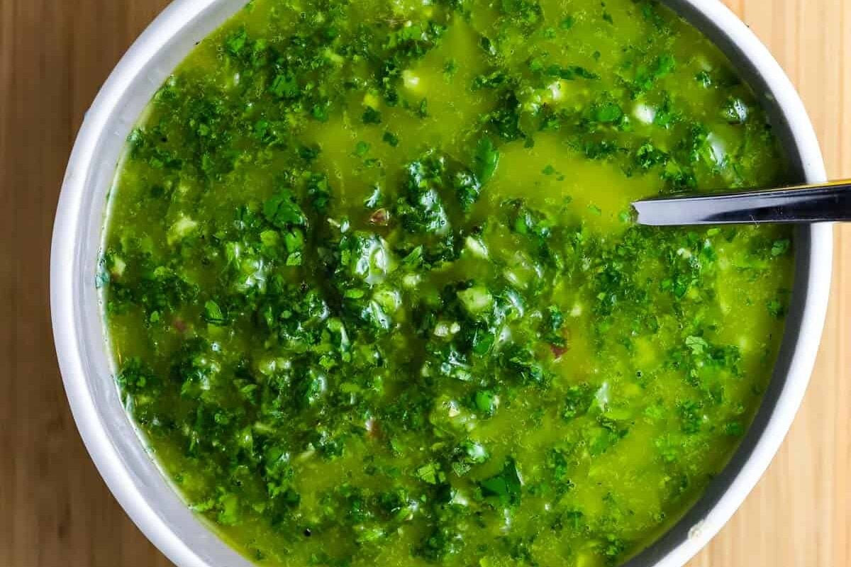 a bowl of cilantro chimichurri