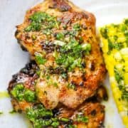 chicken thighs topped with chimichurri
