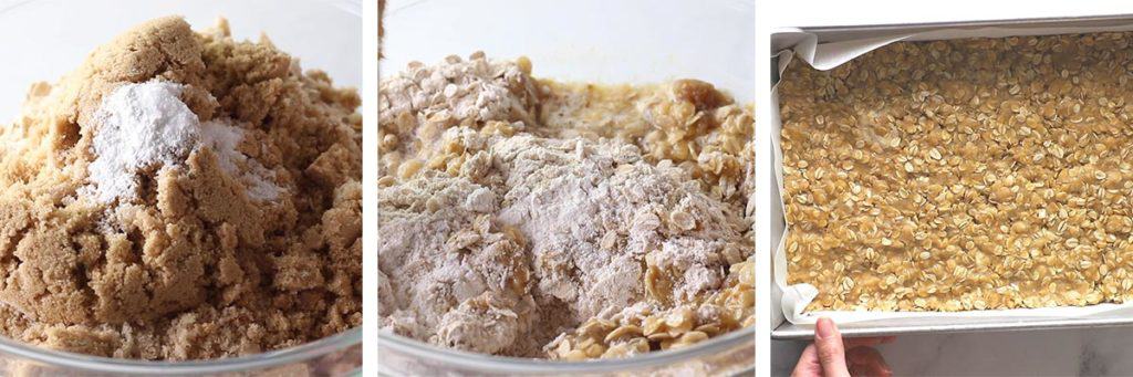 Steps for making a crumble topping for oatmeal bars