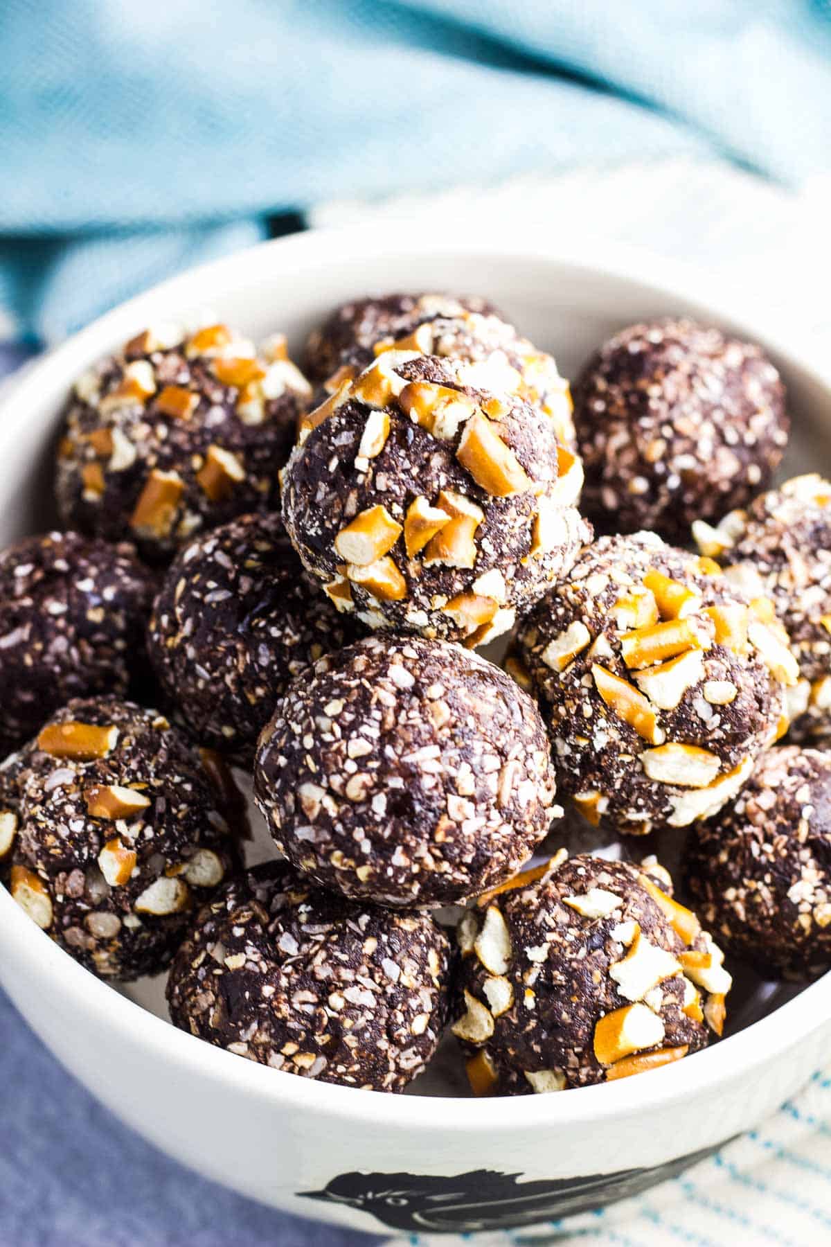 Energy balls piled into a bowl