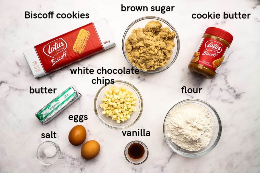 Ingredients for making Biscoff blondies.