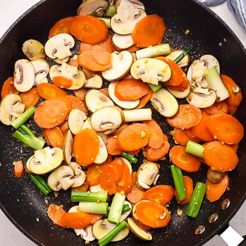 Vegetables in a pan.