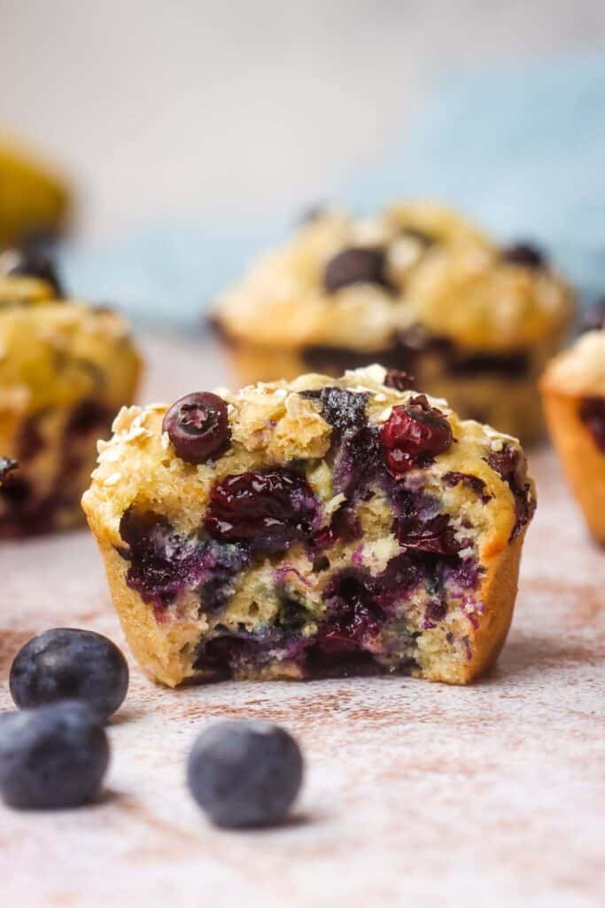 The inside of a blueberry banana muffin.