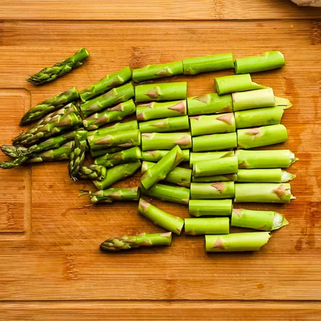 Trimmed asparagus cut into 2 inch long sticks.