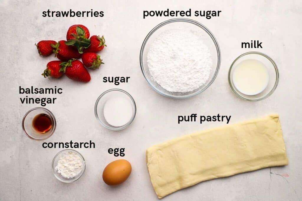 Ingredients for strawberry turnovers.