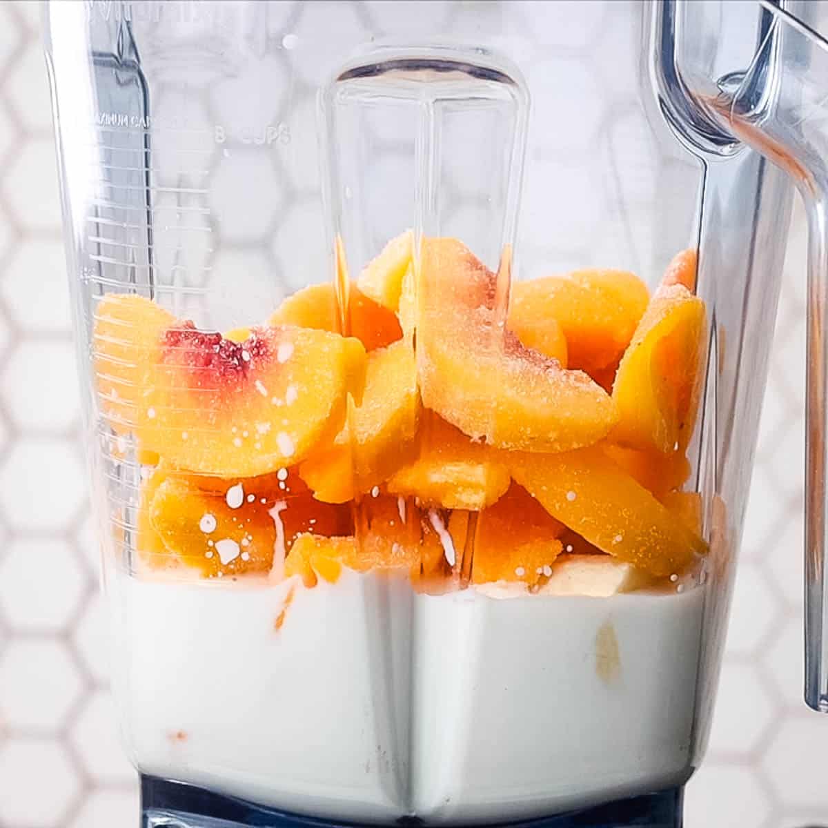 Smoothie ingredients in a blender