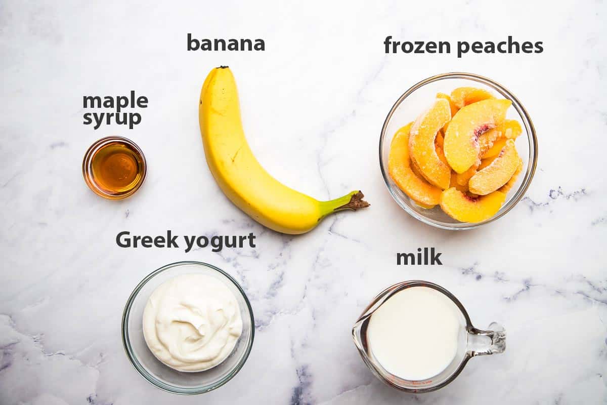 Ingredients for peach and banana smoothie