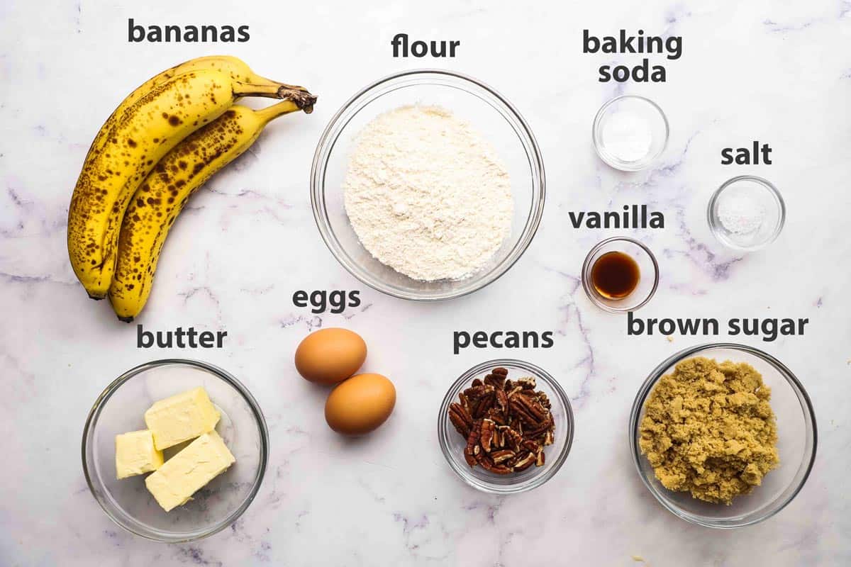 list of ingredients for banana pecan muffins