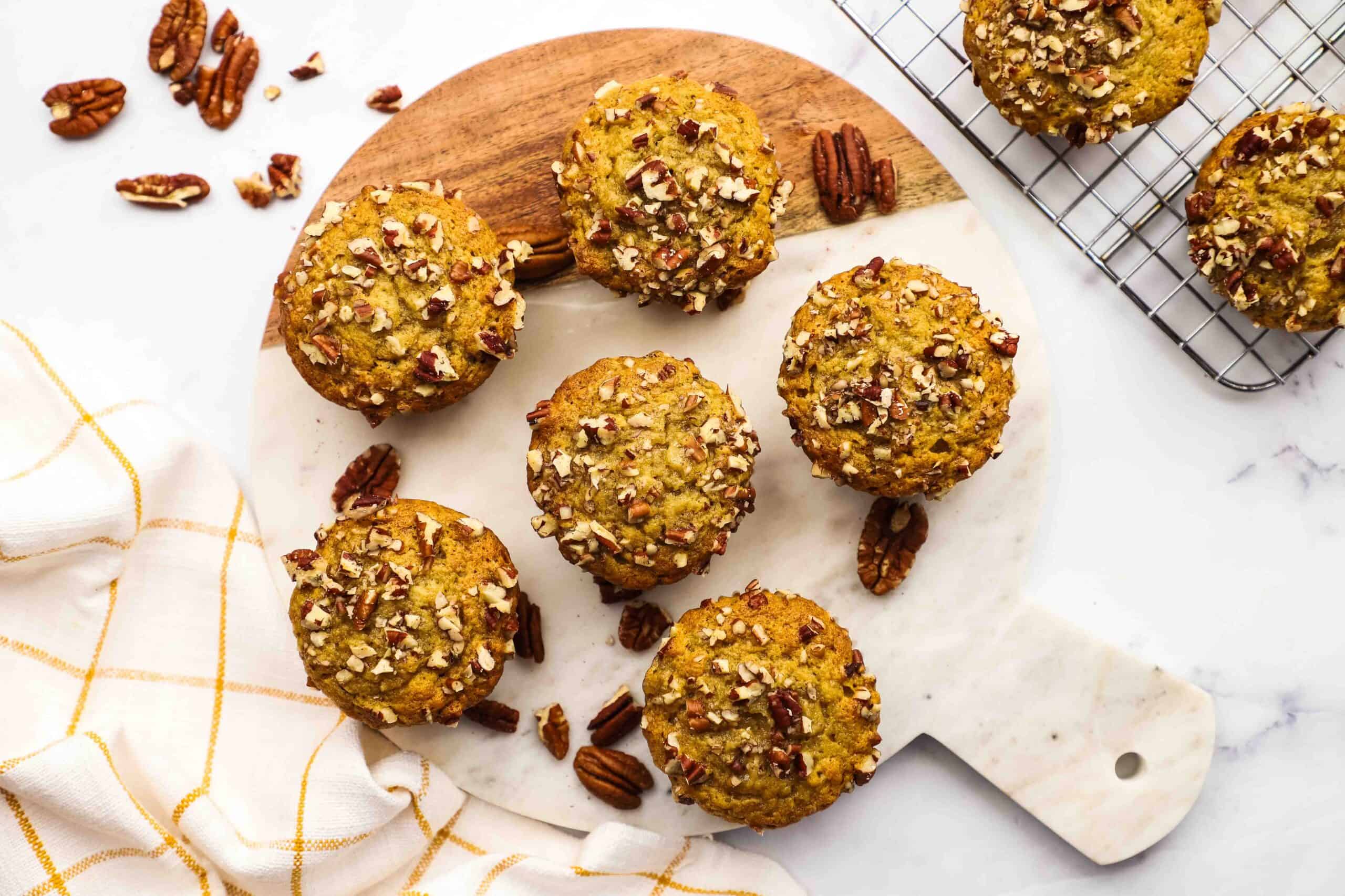 banana pecan muffins on a dish