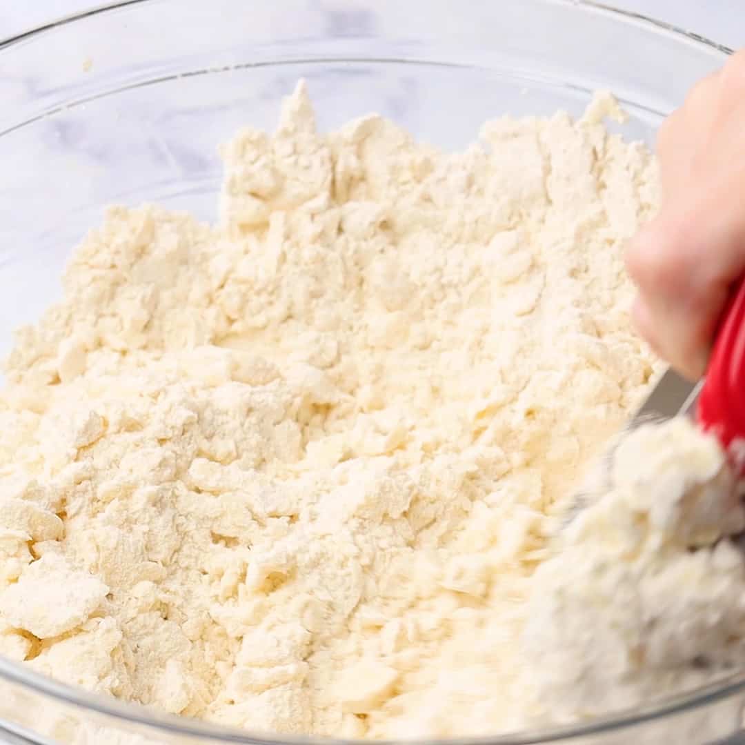 mixing the flour and butter with pastry blender