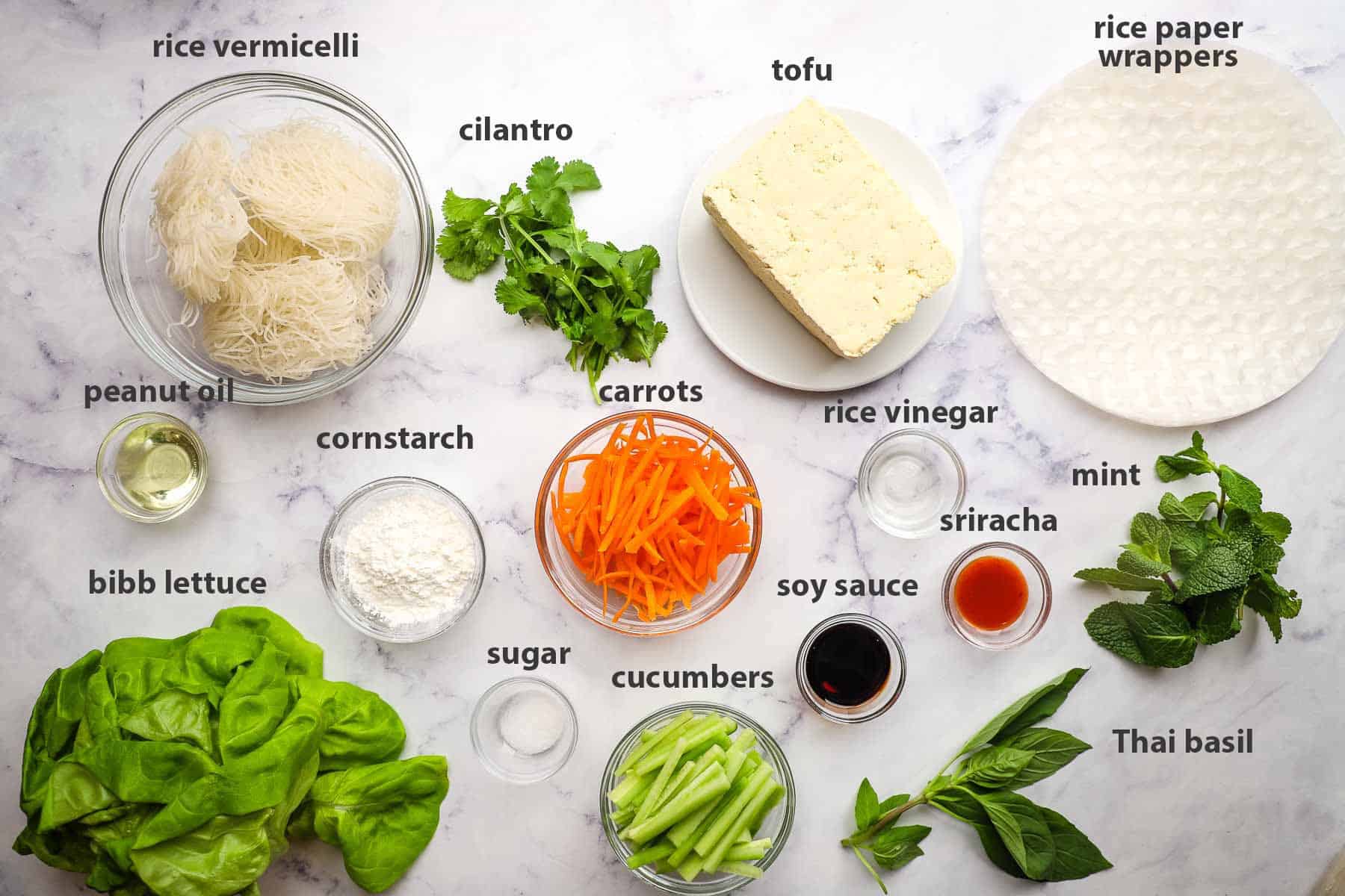 ingredients labelled for tofu summer rolls