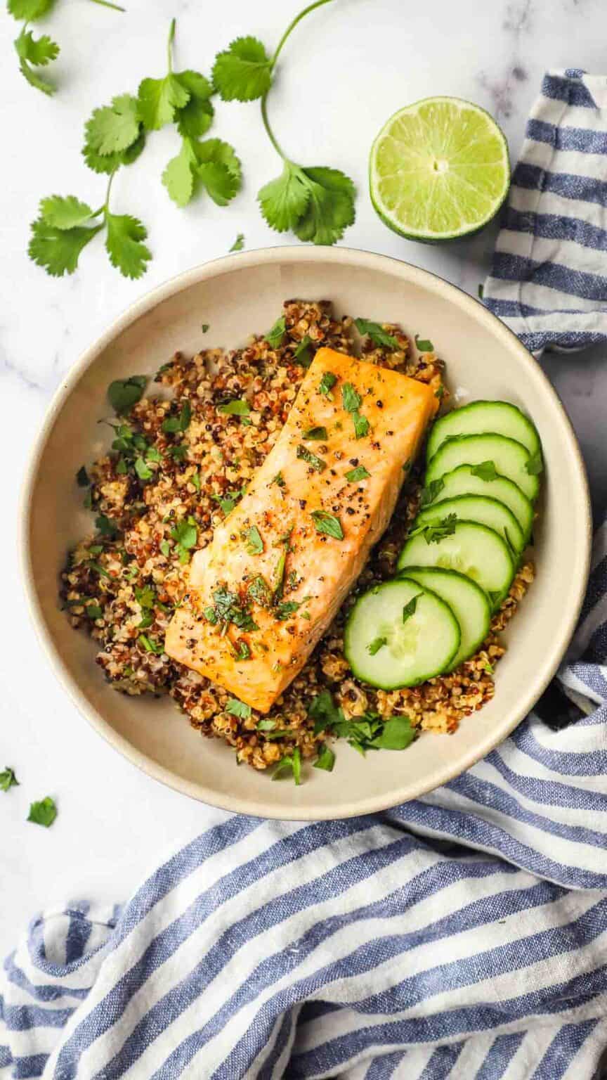 Roasted Salmon Quinoa Bowls