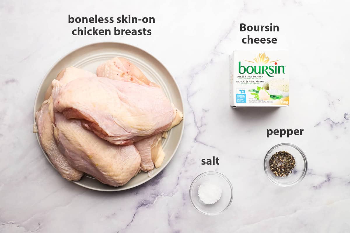 ingredients for boursin chicken pictured and labelled