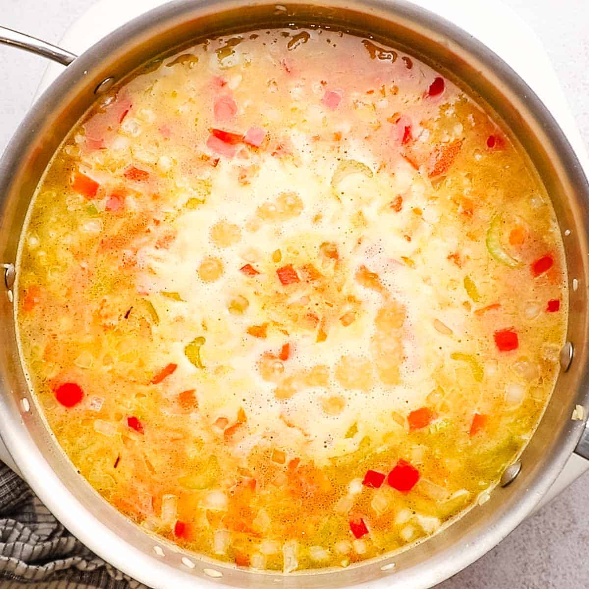 A pan of rice pilaf simmering.