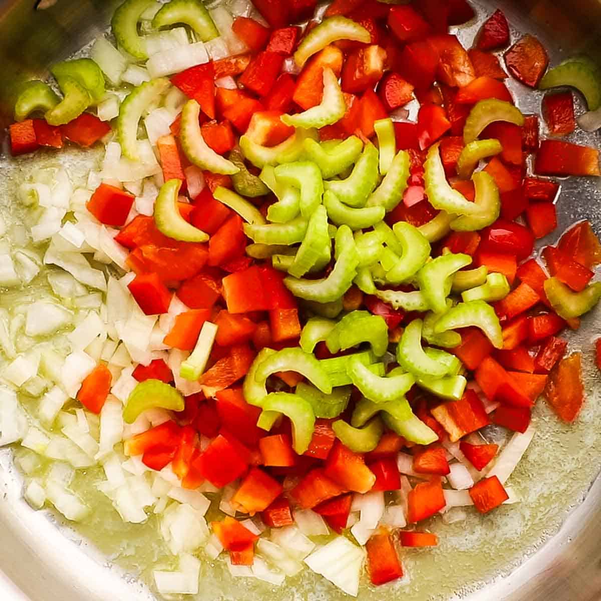 cooking vegetables in a pan