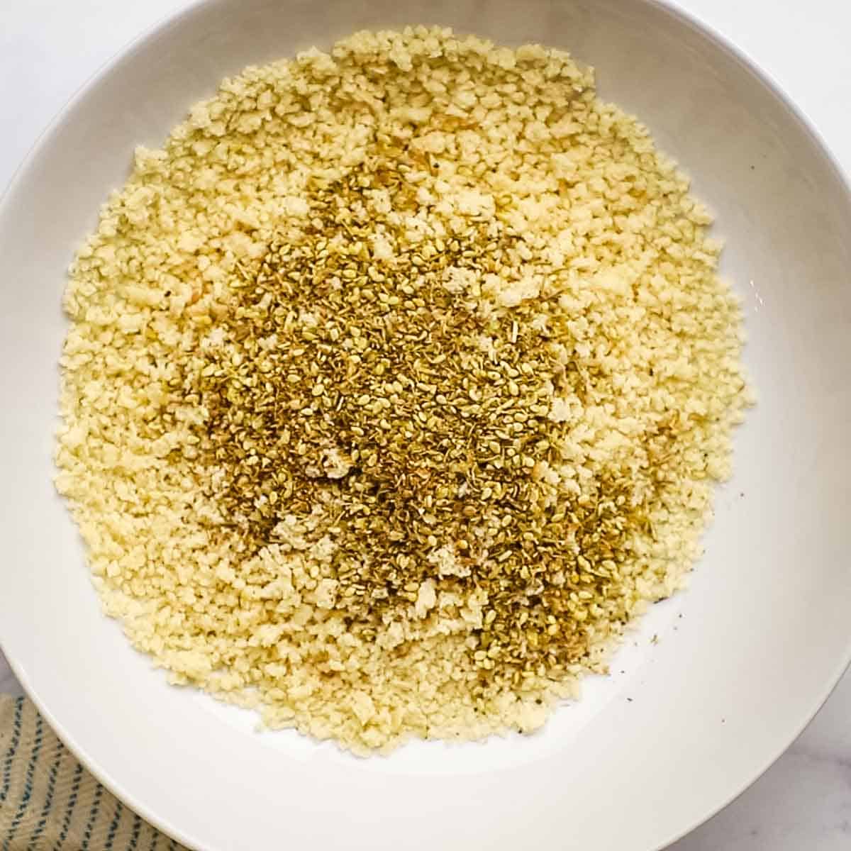 panko bread crumbs and zaatar in a bowl