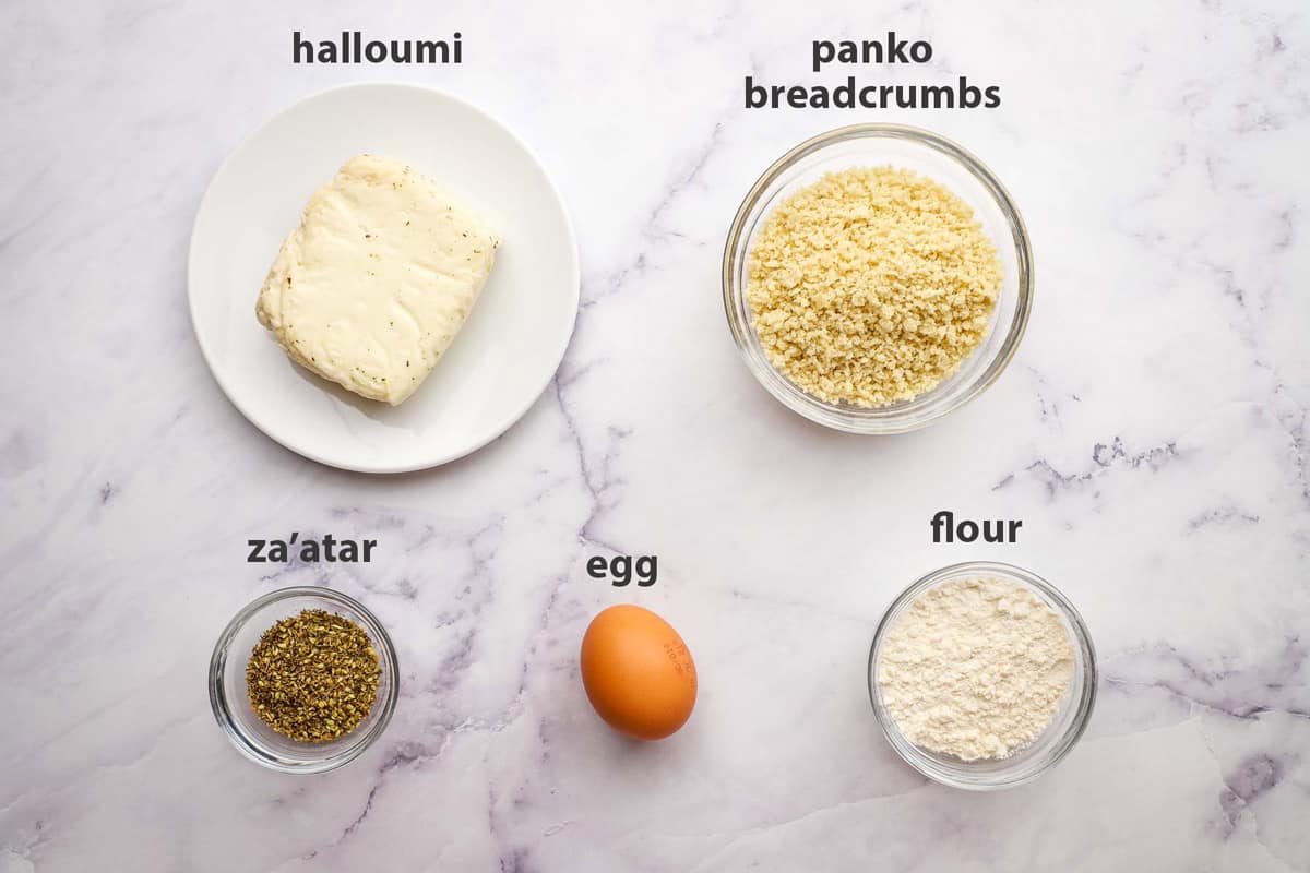 ingredients pictured and labelled for halloumi fries