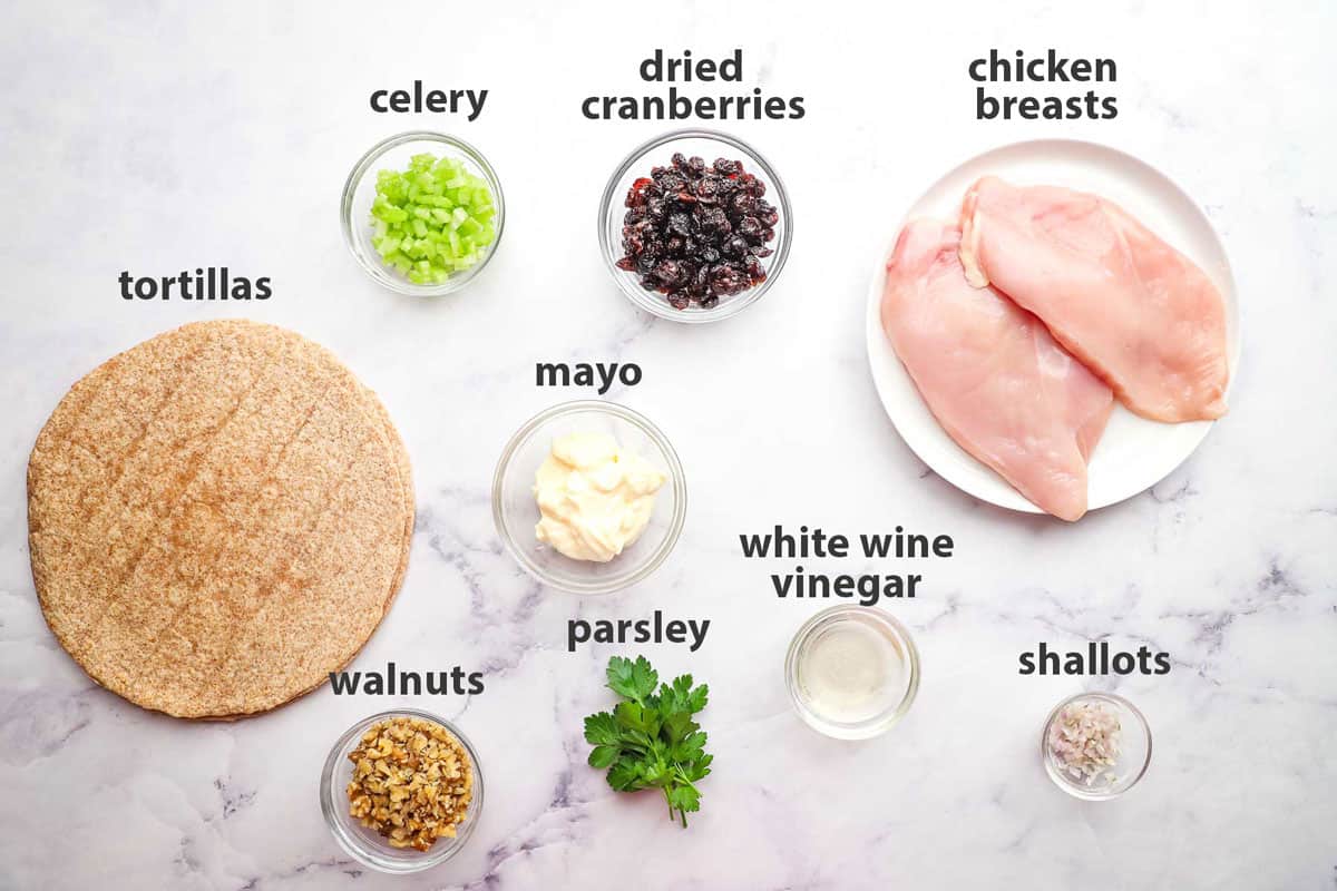 ingredients for chicken salad wraps