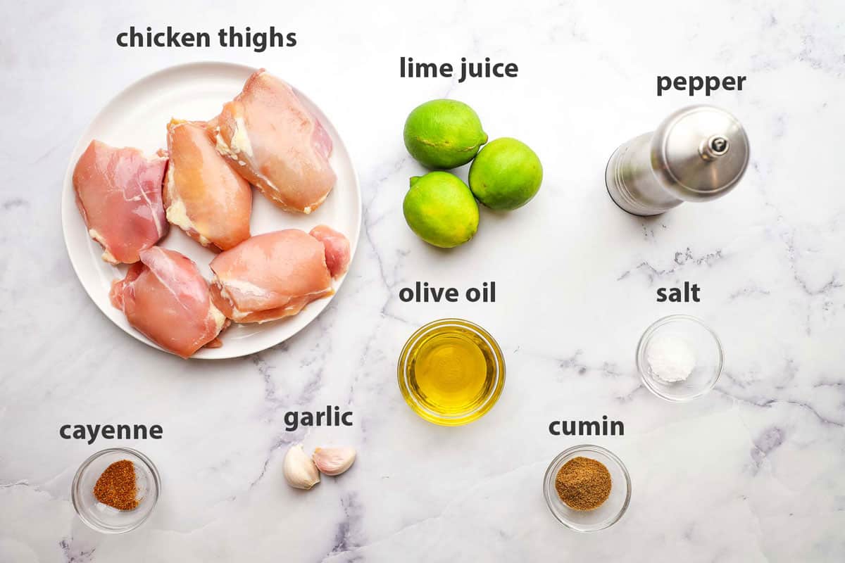 ingredients for cumin lime chicken pictured and labelled