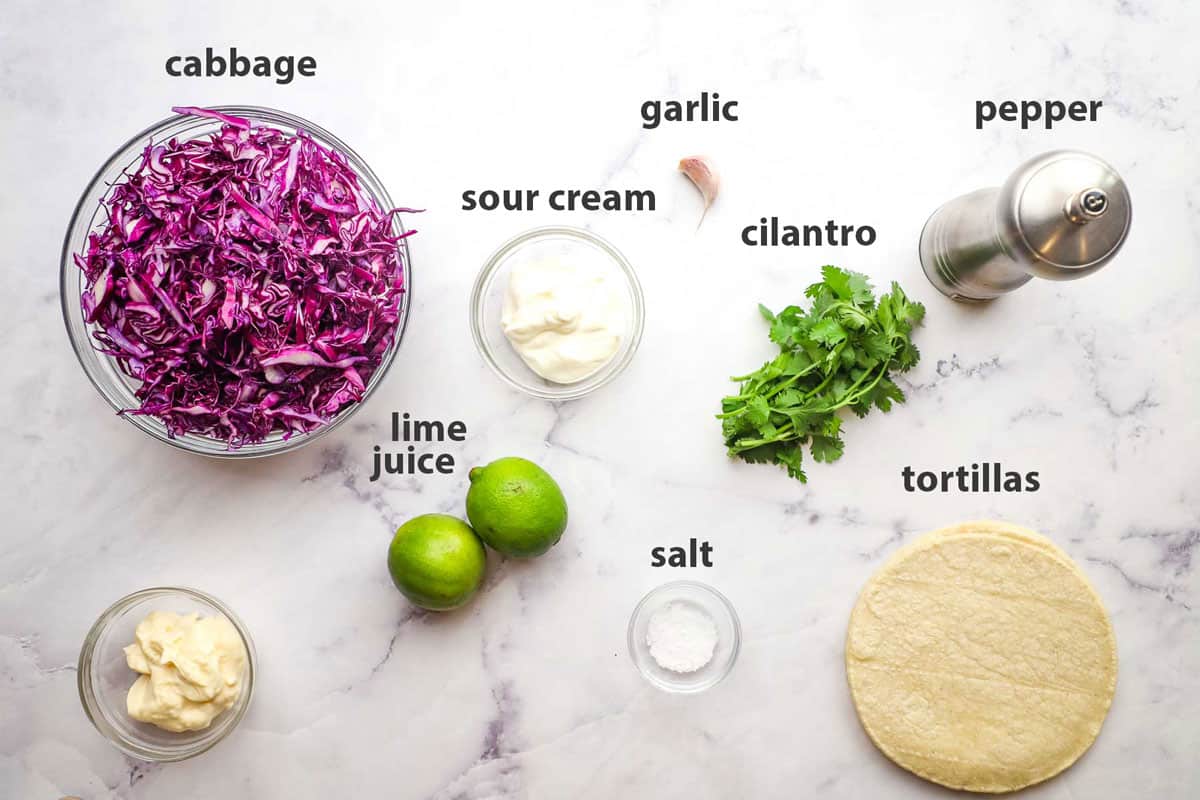 ingredients for the cilantro lime slaw and to serve