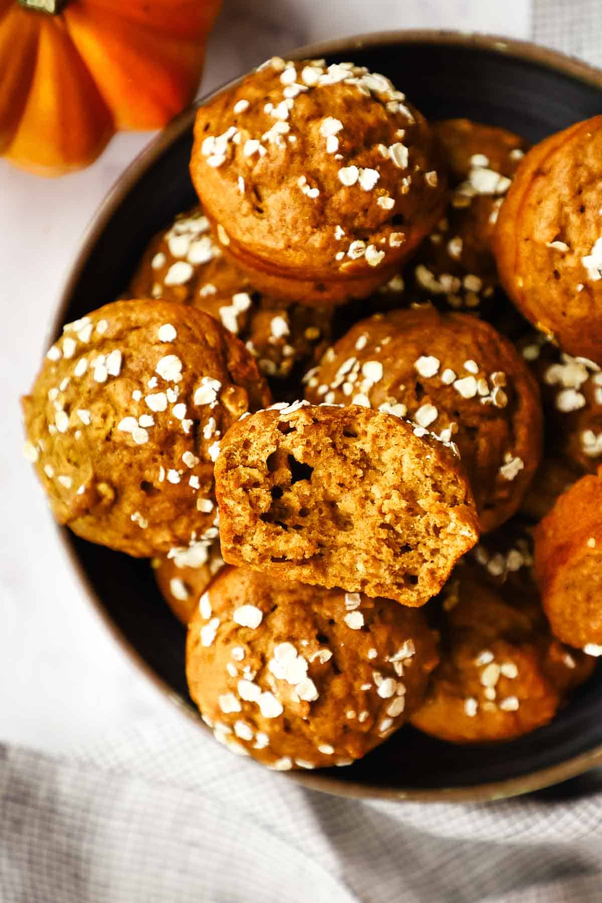 a dish filled with pumpkin oatmeal muffins