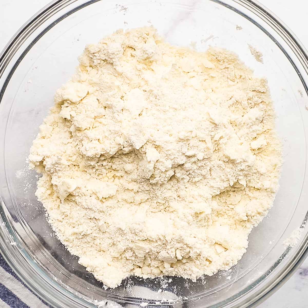 crumbly flour mixture in a bowl