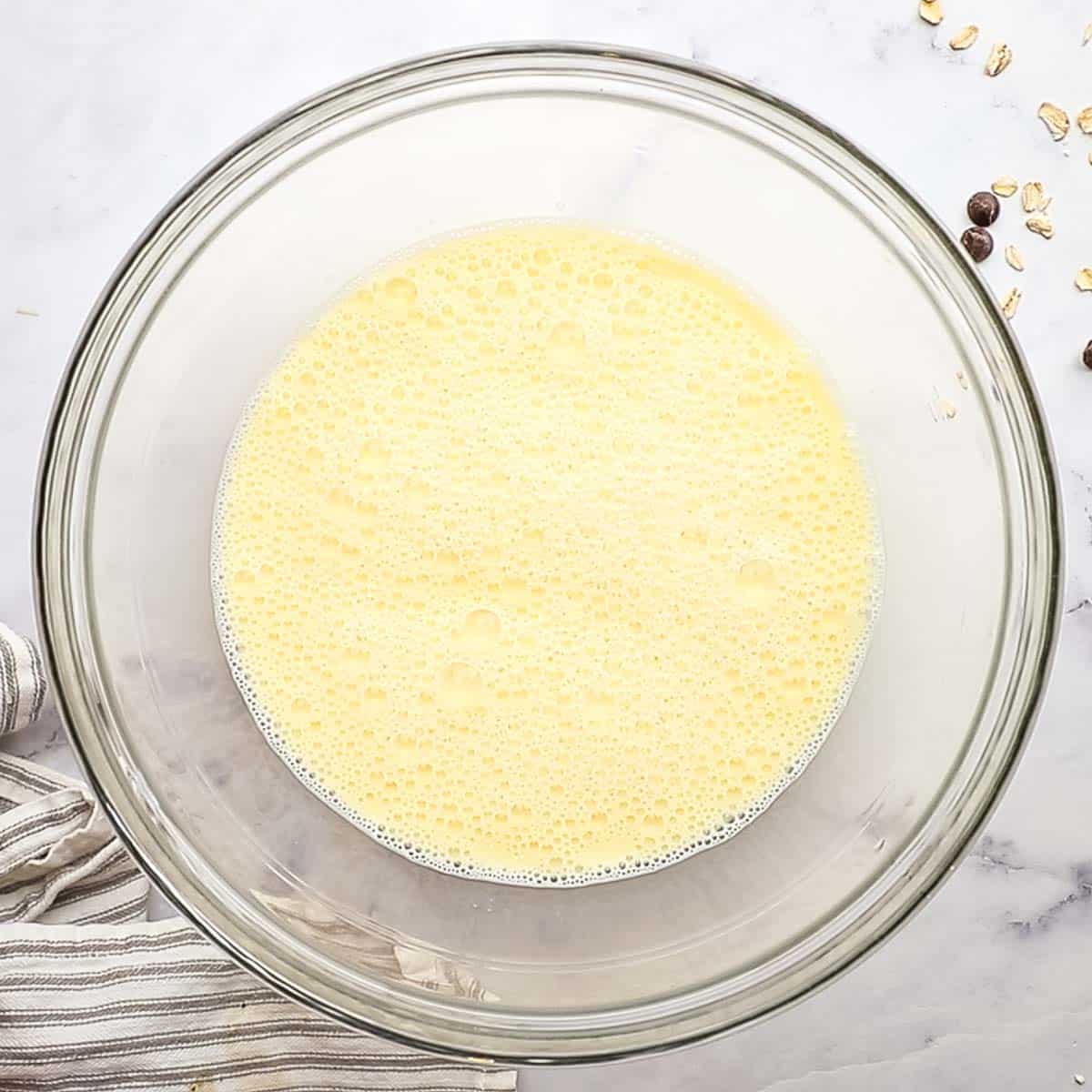 whisked eggs and milk mixture