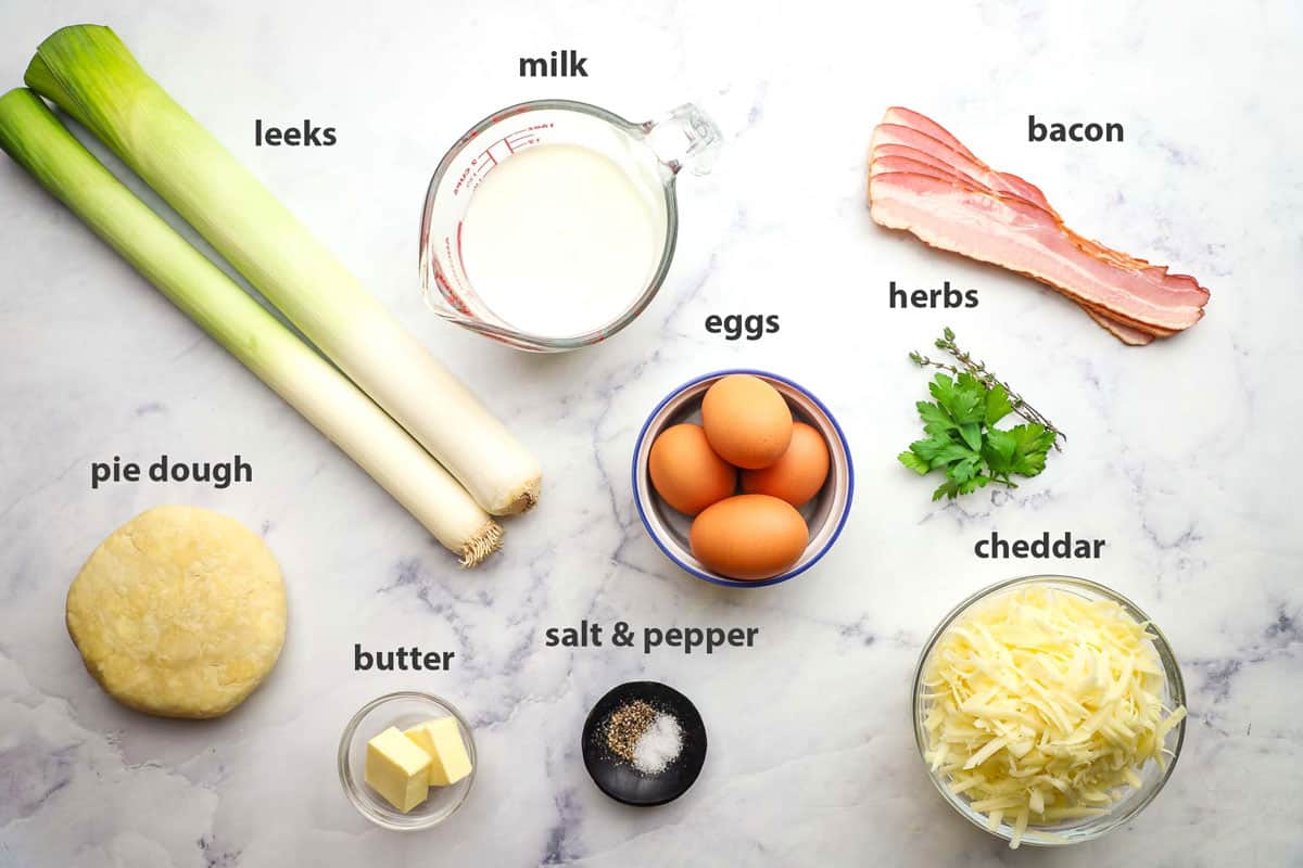 ingredients to make a bacon and leek quiche