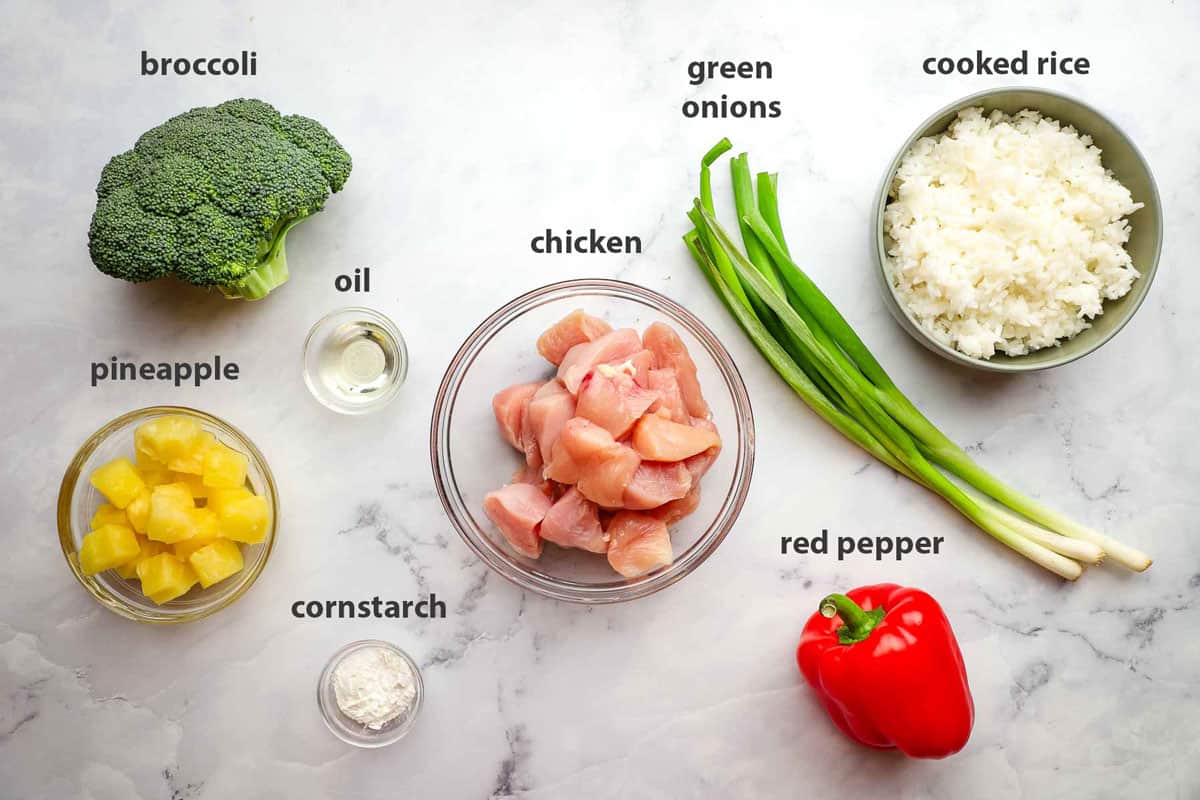 ingredients to make pineapple teriyaki chicken bowls