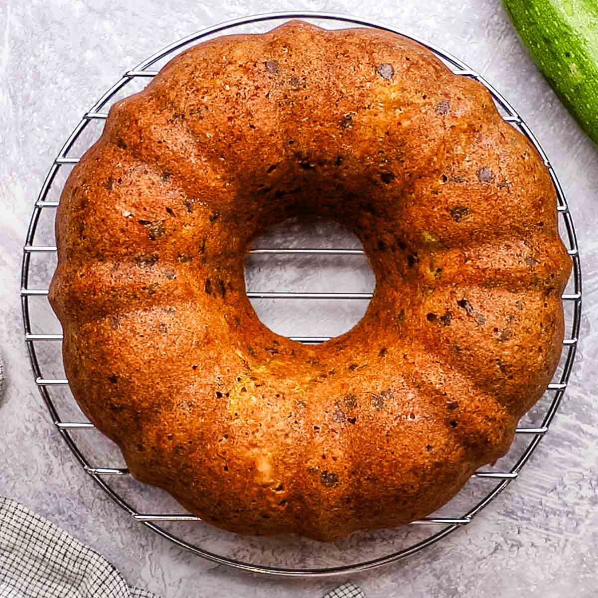 bundt cake cooling on a wire rack