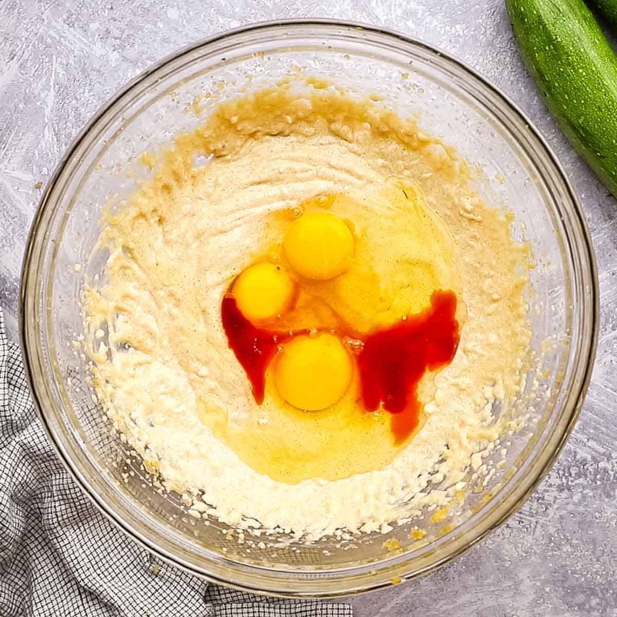 egg and vanilla added to the creamed butter and sugar
