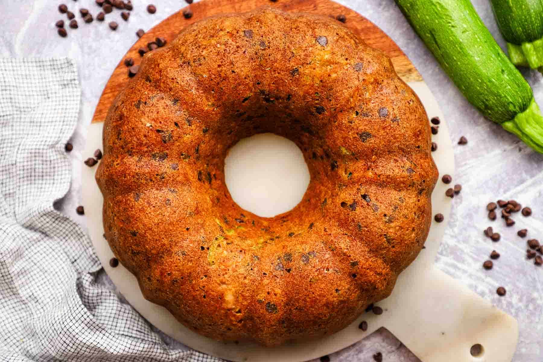 overhead view of a bundt cake