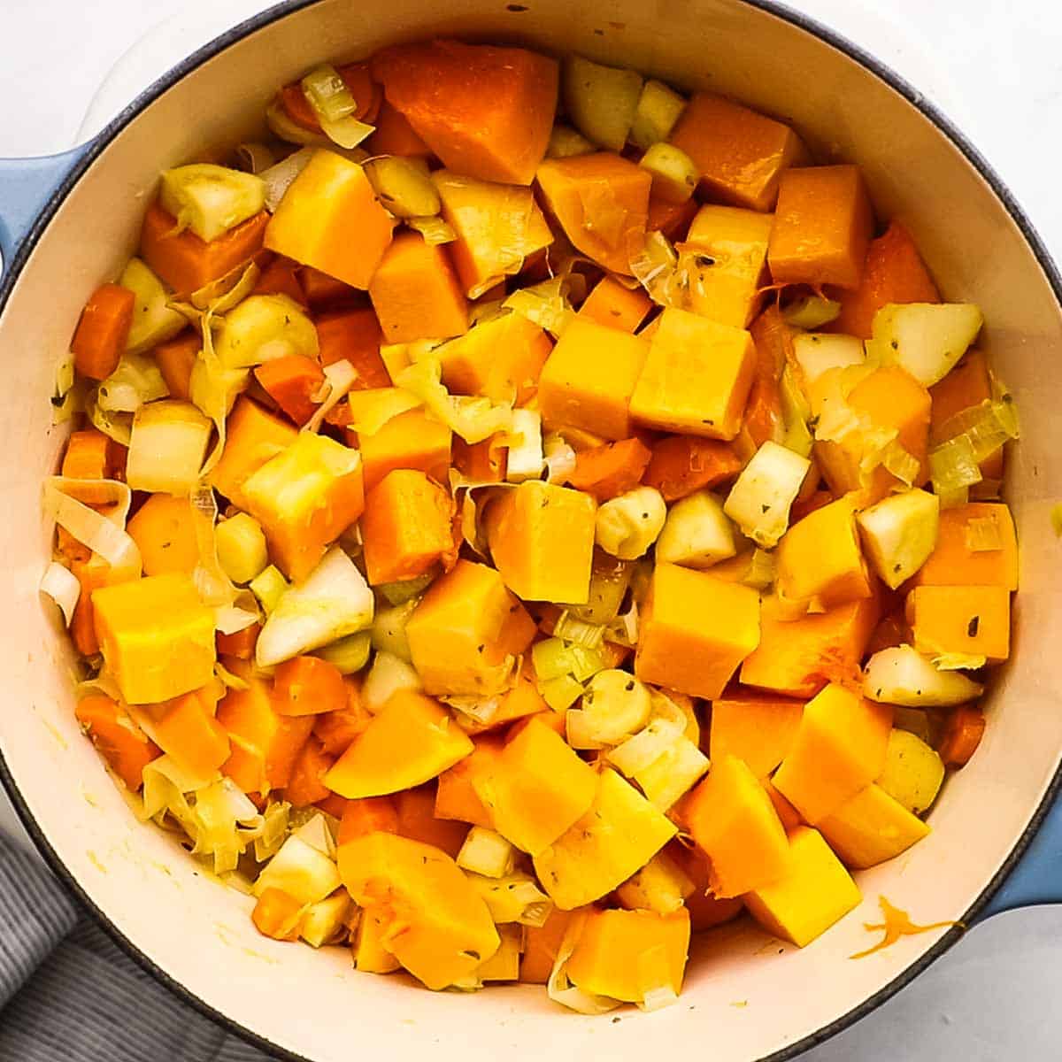 butternut squash added to the pot