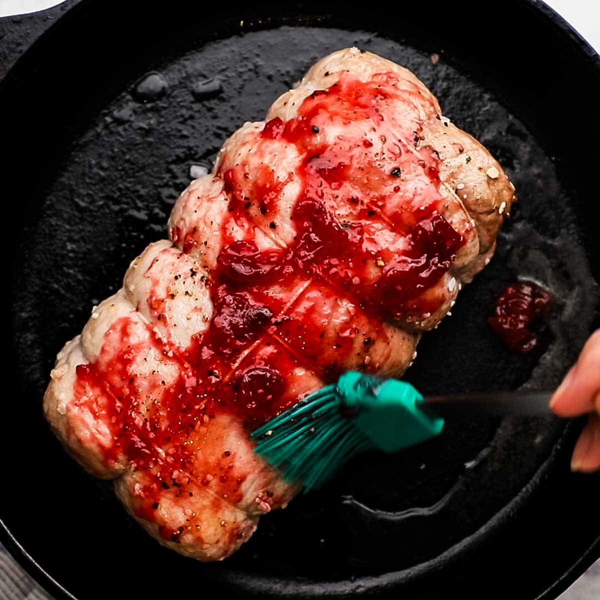 basting pork loin with cranberry glaze