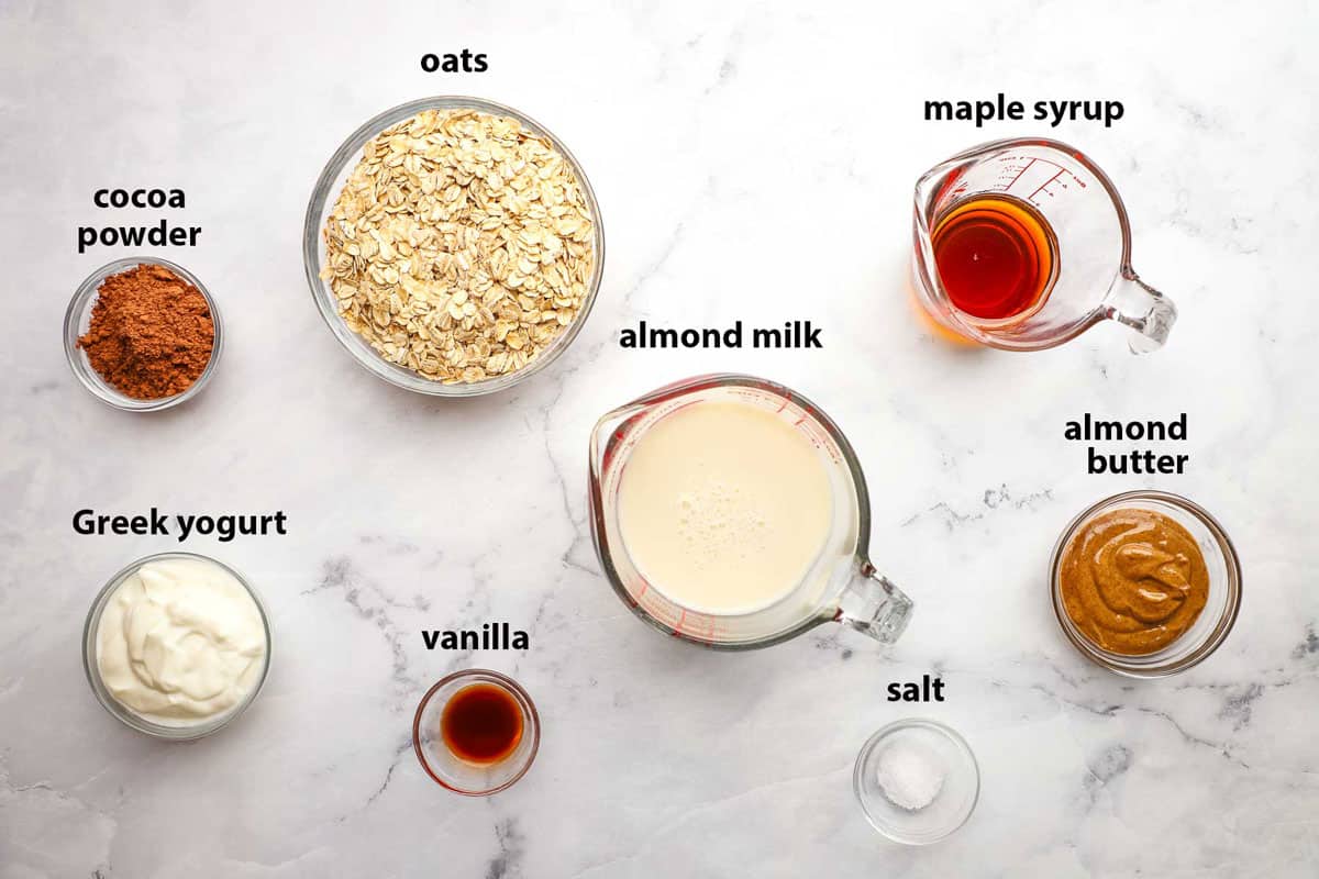 ingredients used to make almond chocolate overnight oats