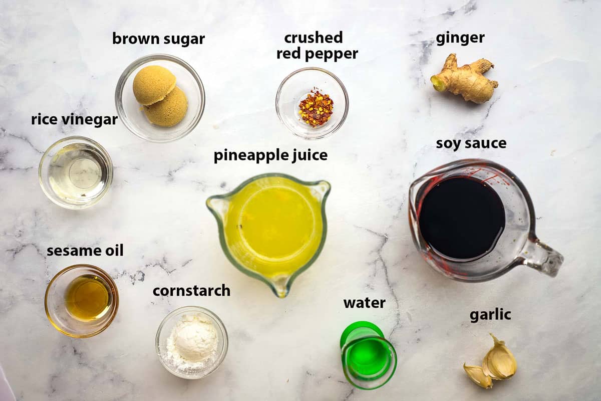 ingredients pictured and labelled to make teriyaki sauce